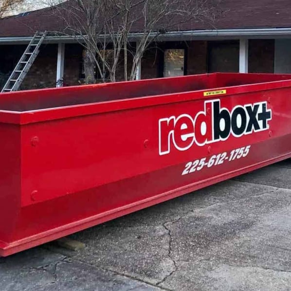 redbox+ Dumpsters of Baton Rouge Standard 20-yard dumpster rental at a job site near Baton Rouge, LA