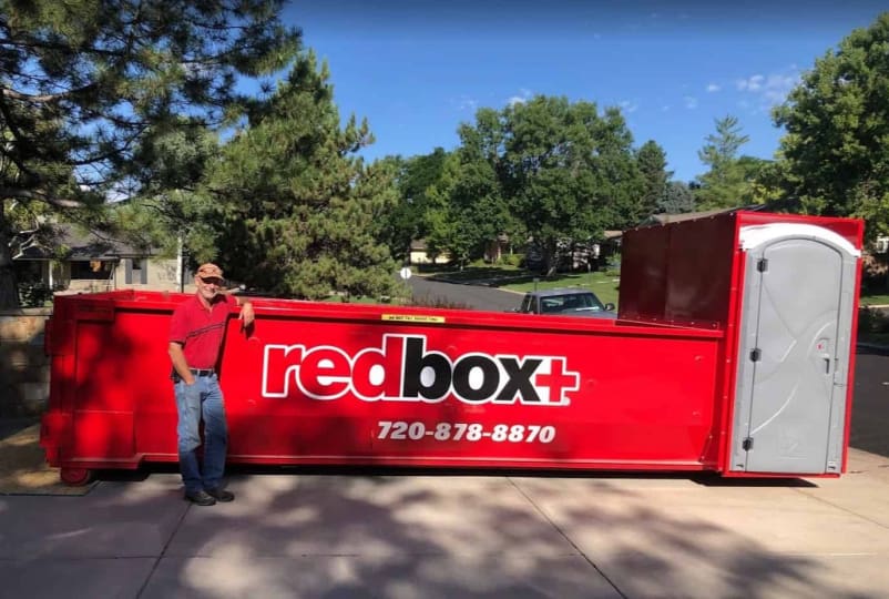 redbox+ Dumpsters of Denver South Metro 20-yard dumpster rental at a residential job site