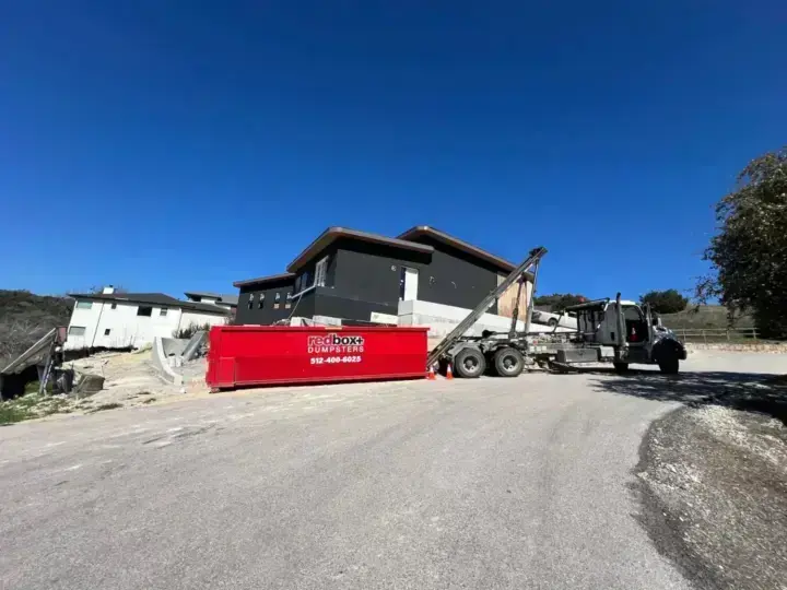 redbox+ roll-off dumpster at a new home construction site