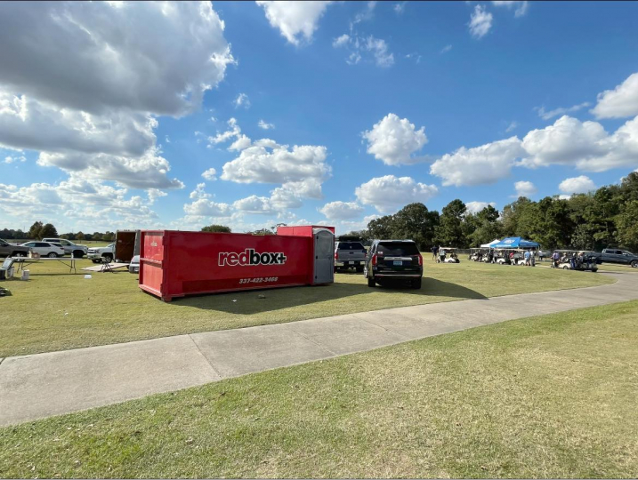 redbox+ dumpsters of lafayette elite dumpster on grass