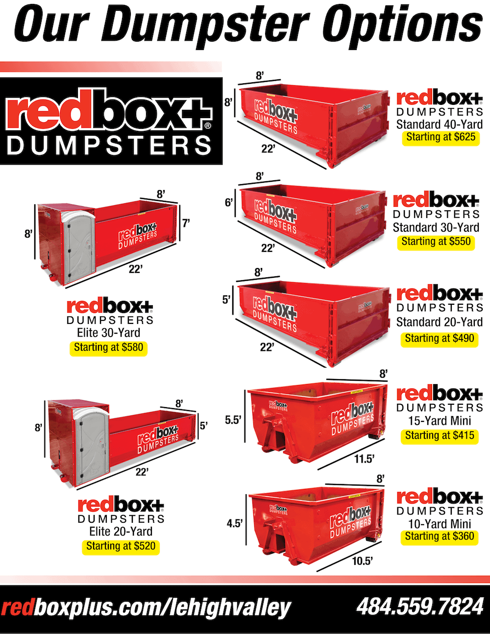 an updated list of the dumpsters we offer