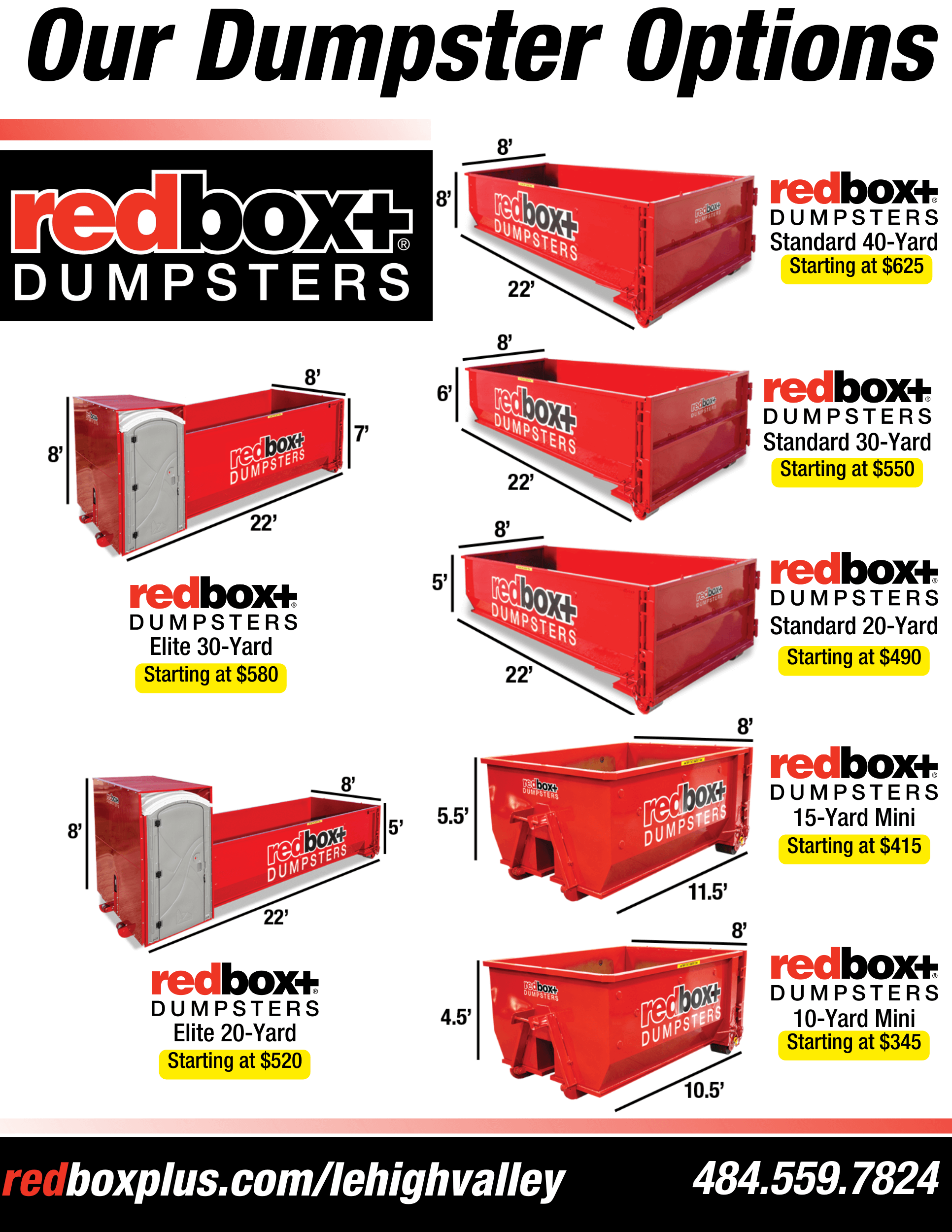 an updated list of the dumpsters we offer