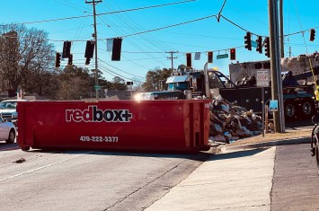 redbox+ Dumpsters of Northeast Atlanta 30-yard dumpster rental at a job site near Lawrenceville, GA.