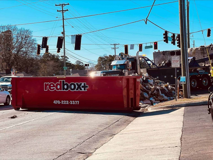 redbox+ Dumpsters of Northeast Atlanta 30-yard dumpster rental at a job site near Lawrenceville, GA.