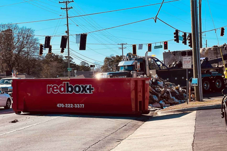 redbox+ Dumpsters of Northeast Atlanta 30-yard dumpster rental at a job site near Lawrenceville, GA.