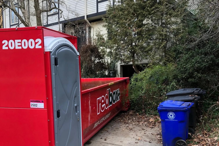 redbox+ dumpsters of northern Virginia elite dumpster rental next to trash cans