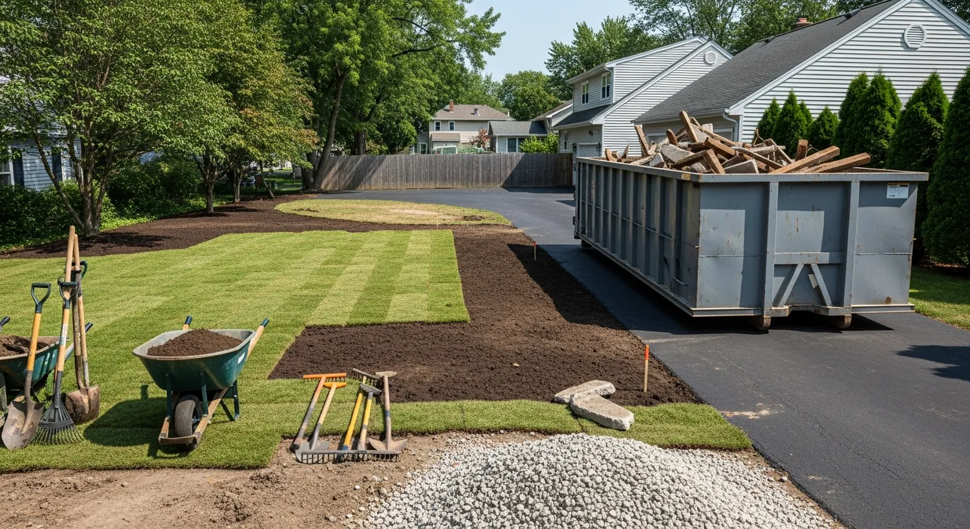 Home renovation project with roll-off dumpster rental in Papillion NE driveway