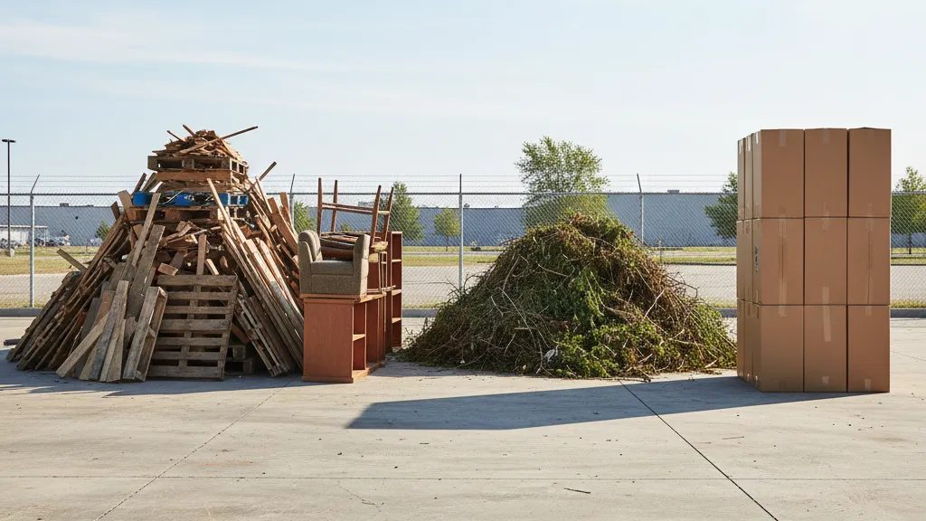 Accepted dumpster materials including lumber, furniture, yard waste, and cardboard in Omaha