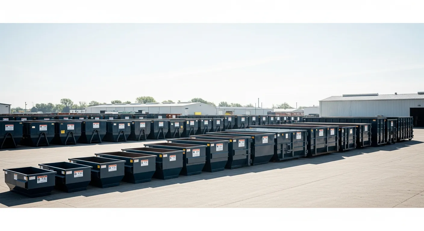 Different dumpster sizes lined up for comparison showing 10, 20, 30, and 40-yard roll-off containers