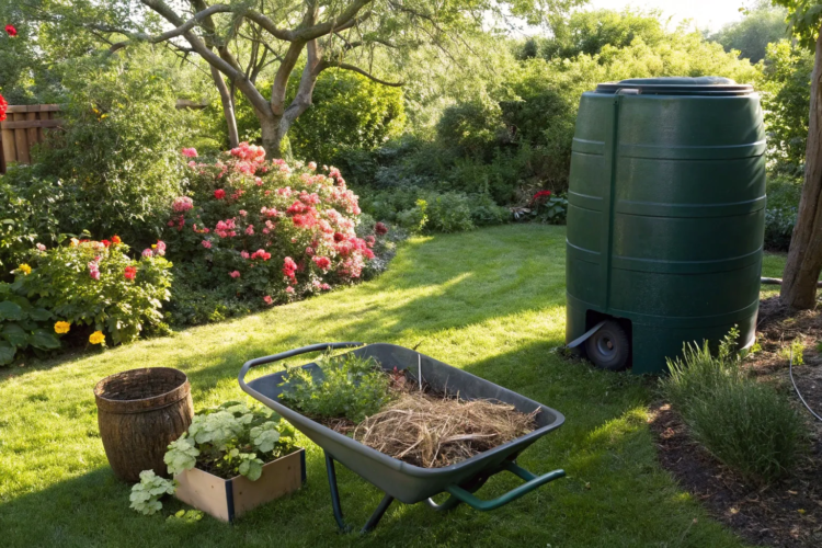 A wheelbarrow of yard waste for a yard waste bin, which should not contain any food waste.