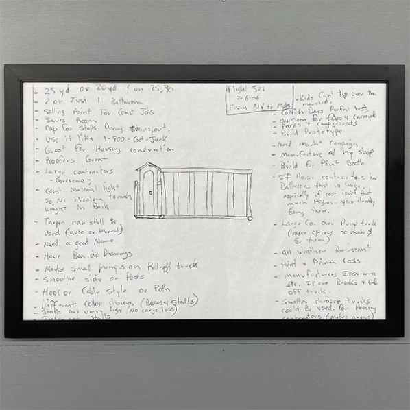 concept drawing of the Elite Dumpster rental, porta potty with a dumpster design